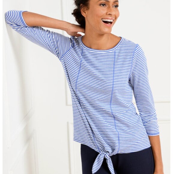 Talbots Supersoft Jersey Tie Front Tee - Dash Stripe - Size Medium - Picture 1 of 6